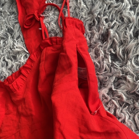 Zara Red Strappy Tied Cropped Linen Blend Top Size Medium - Picture 7 of 16